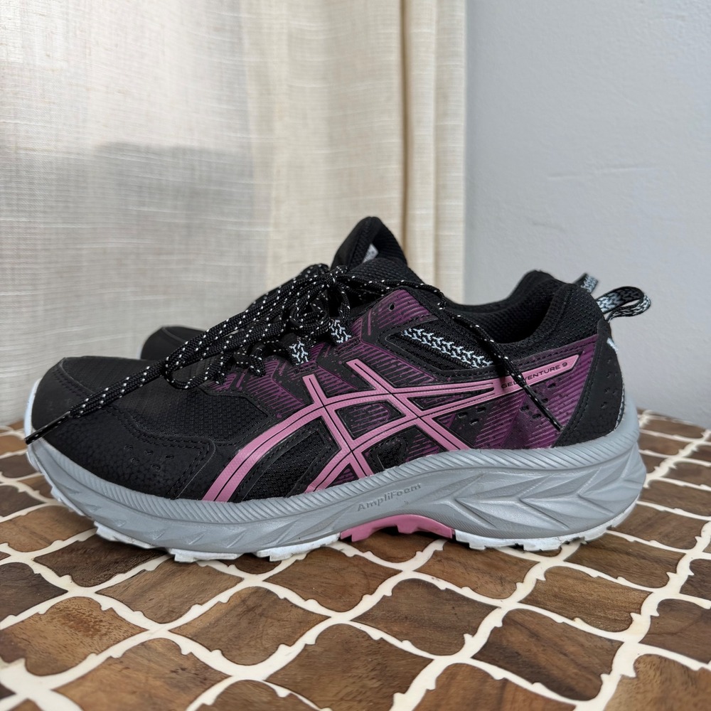Asics Gel-Venture 9 Trail Running Shoes Black Purple Women's 7 Wide No Insoles - Picture 2 of 12